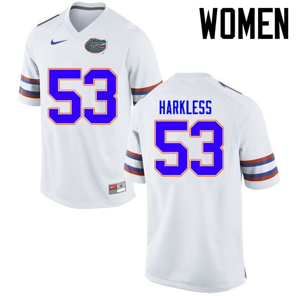 Women's NCAA Florida Gators Kavaris Harkless #53 Stitched Authentic Nike White College Football Jersey VQM8265YT